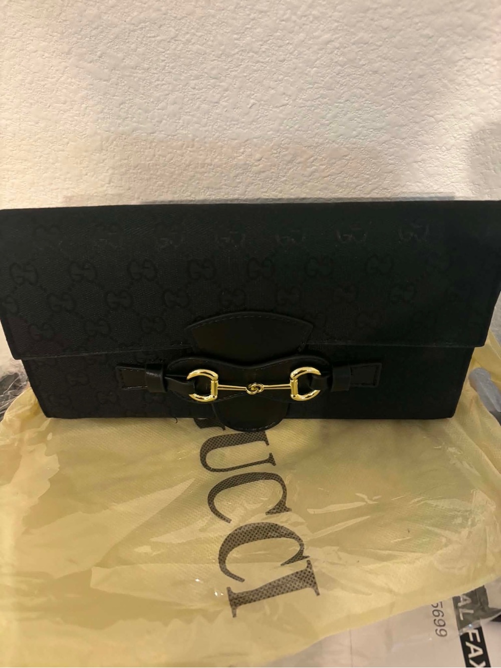 Gucci Black Continental Clutch with Gold Horsebit